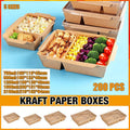 200 x Brown Bento Salad Pasta Rice Kraft Paper Lunch Box Takeaway Food Container - 1200ml+PET lid
