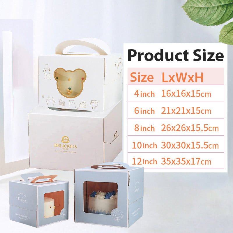 30PCS Grey Portable Cake Boxes Display Window Packing Case with Handle Birthday - 6 inch