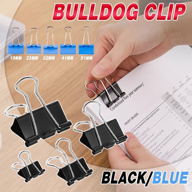 20PCS Black Bulldog Foldback Clips Document Paper Clamps Multiple Sizes - Blue 25mm