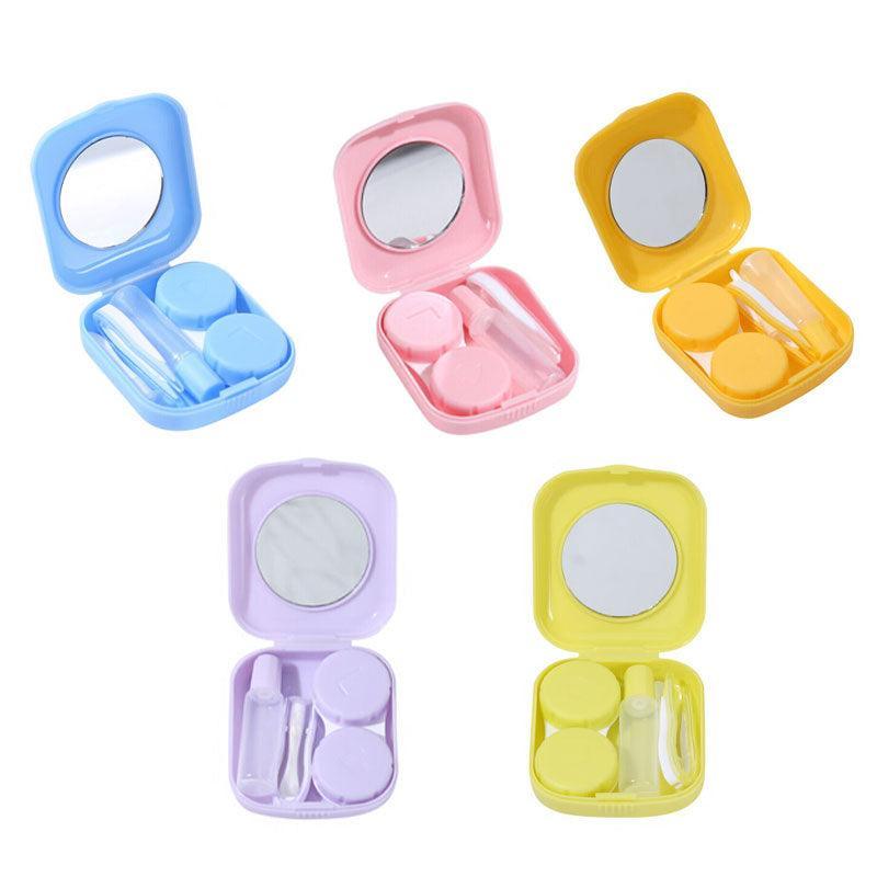 Pocket Plastic Mini Contact Lens Case Kit Outdoor Travel Holder Mirror Container - Green