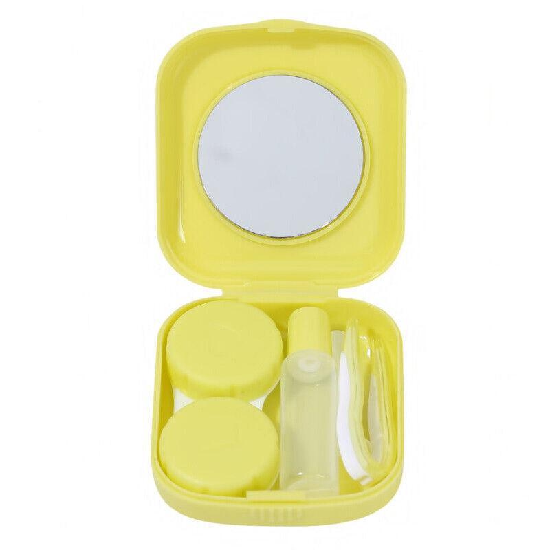 Pocket Plastic Mini Contact Lens Case Kit Outdoor Travel Holder Mirror Container - Yellow