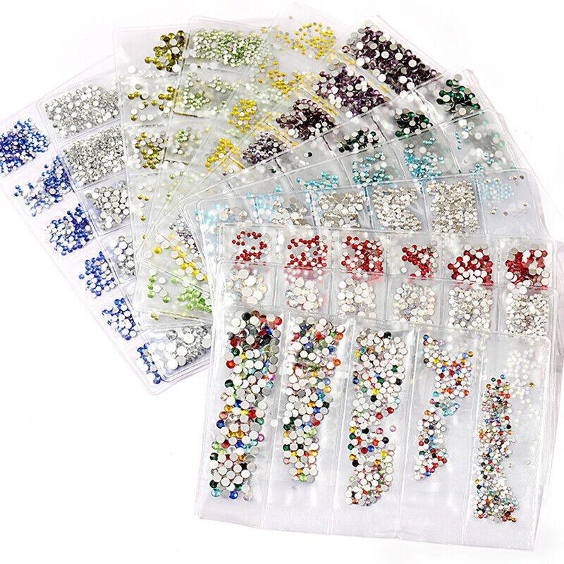 1440Pcs Glitter Rhinestones Crystal Clear Flat Bottom Glass Nail Art Nail Drill - AB