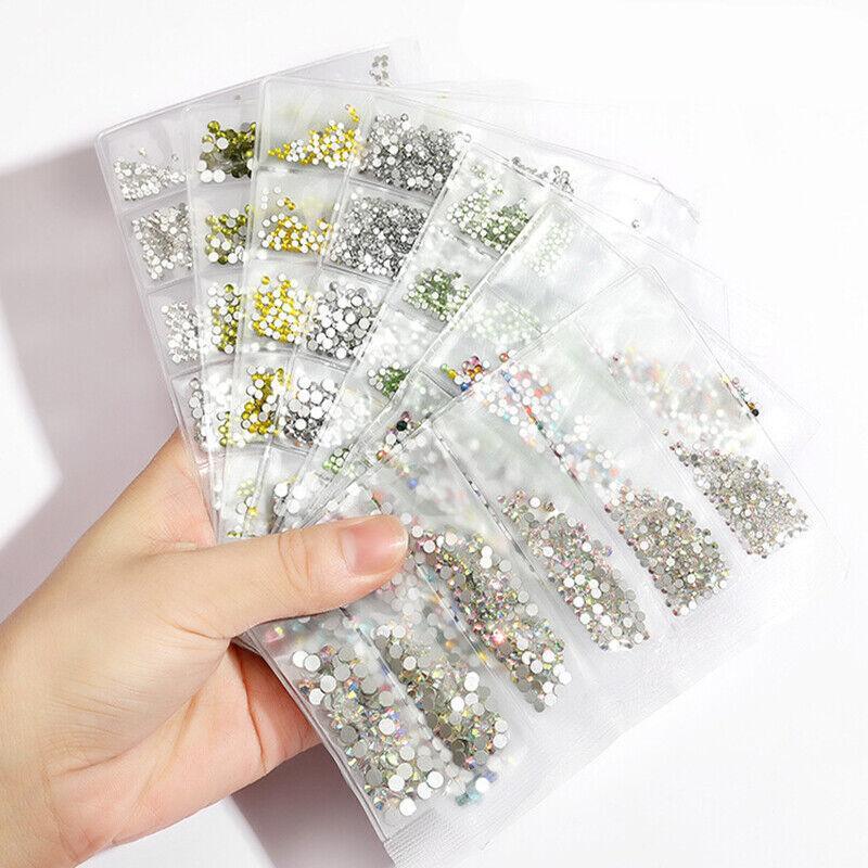 1440Pcs Glitter Rhinestones Crystal Clear Flat Bottom Glass Nail Art Nail Drill - AB