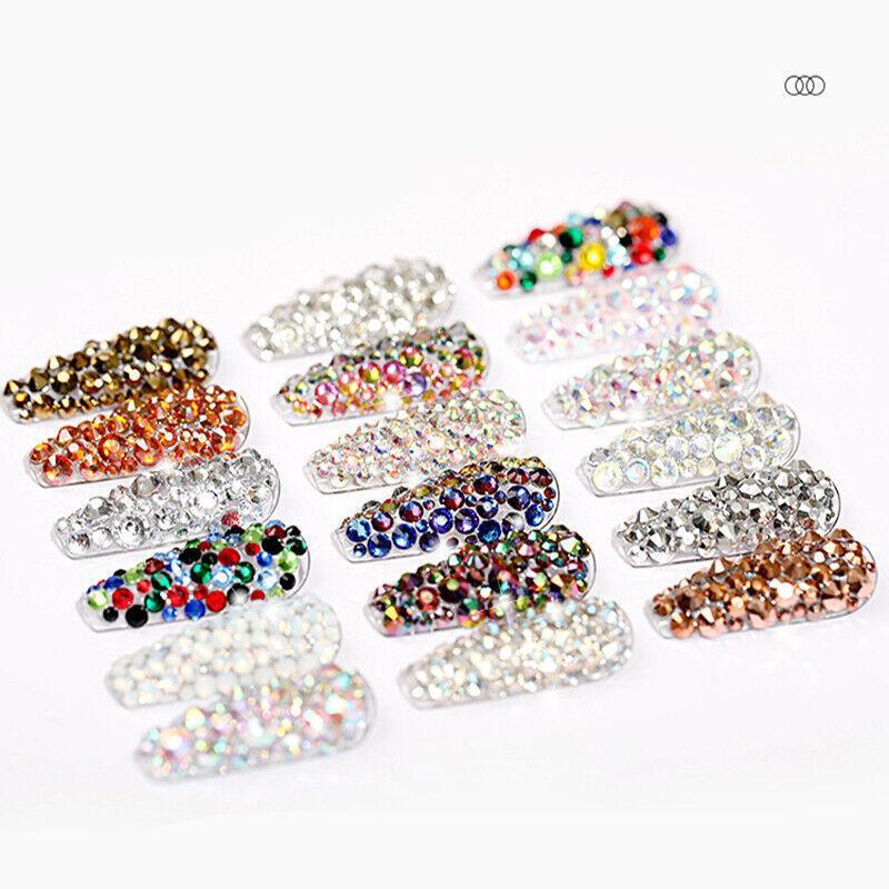 1440Pcs Glitter Rhinestones Crystal Clear Flat Bottom Glass Nail Art Nail Drill - Blue