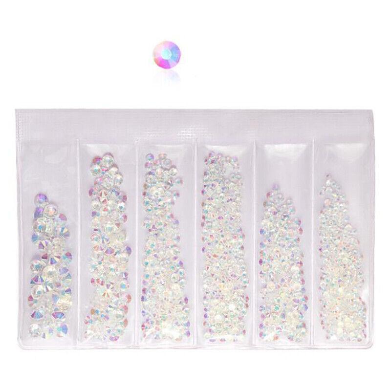 1440Pcs Glitter Rhinestones Crystal Clear Flat Bottom Glass Nail Art Nail Drill - Blue