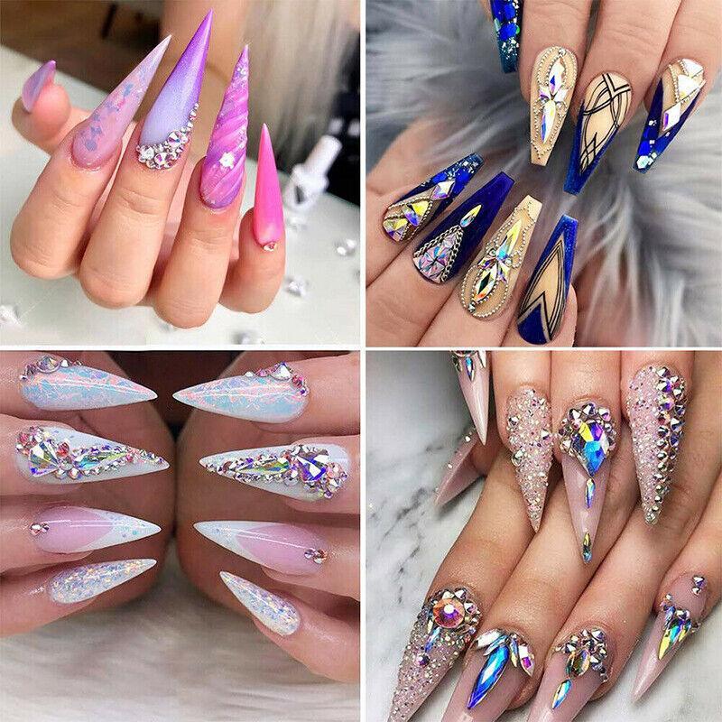 1440Pcs Glitter Rhinestones Crystal Clear Flat Bottom Glass Nail Art Nail Drill - Dark Green