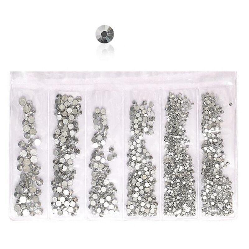 1440Pcs Glitter Rhinestones Crystal Clear Flat Bottom Glass Nail Art Nail Drill - Gold