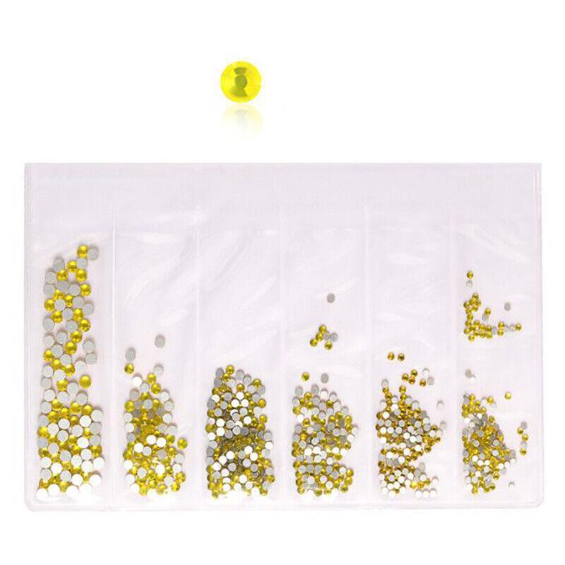 1440Pcs Glitter Rhinestones Crystal Clear Flat Bottom Glass Nail Art Nail Drill - Yellow