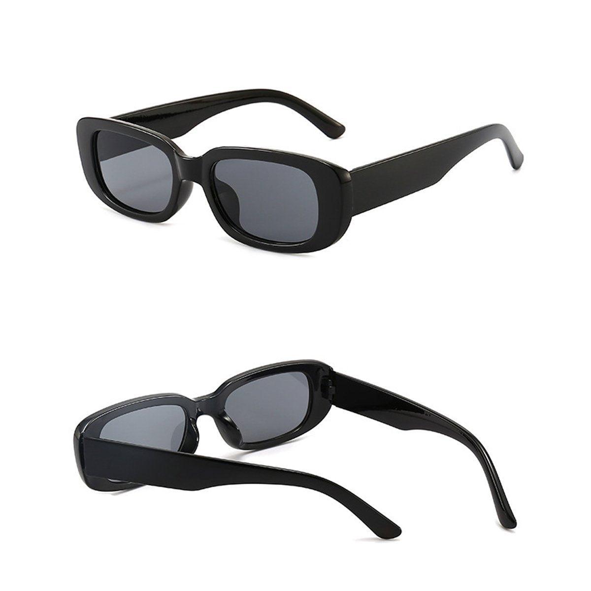 Unisex Fashion Small Frame Sunglasses Colorful Rectangle Glasses Shades Goggles - Champagne Frame+Brown Lens