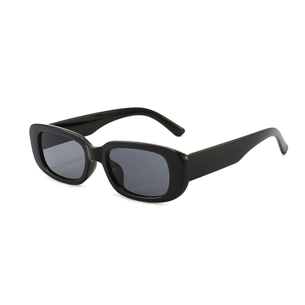 Unisex Fashion Small Frame Sunglasses Colorful Rectangle Glasses Shades Goggles - Black Frame+Black Lens