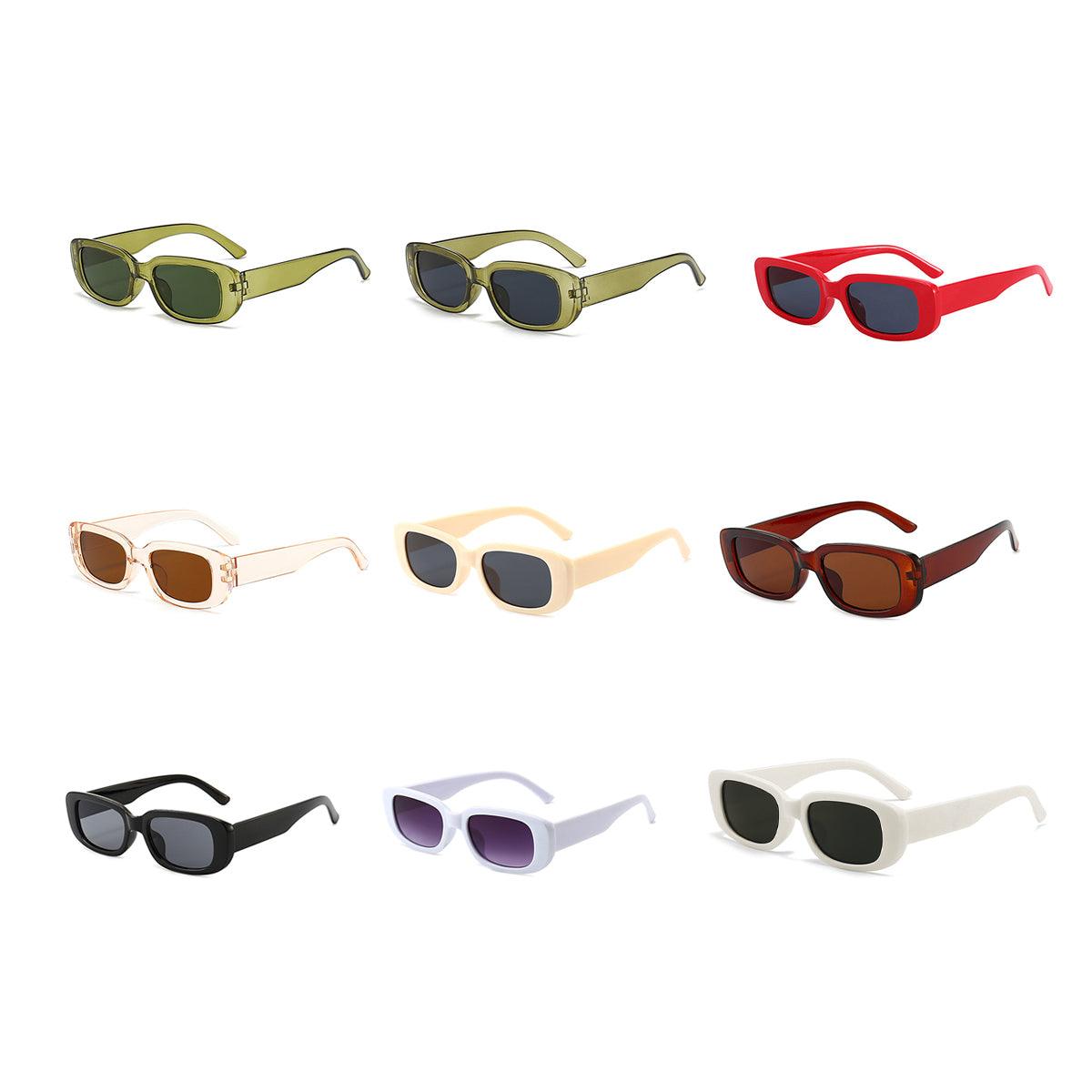 Unisex Fashion Small Frame Sunglasses Colorful Rectangle Glasses Shades Goggles - White Frame+Purple Lens