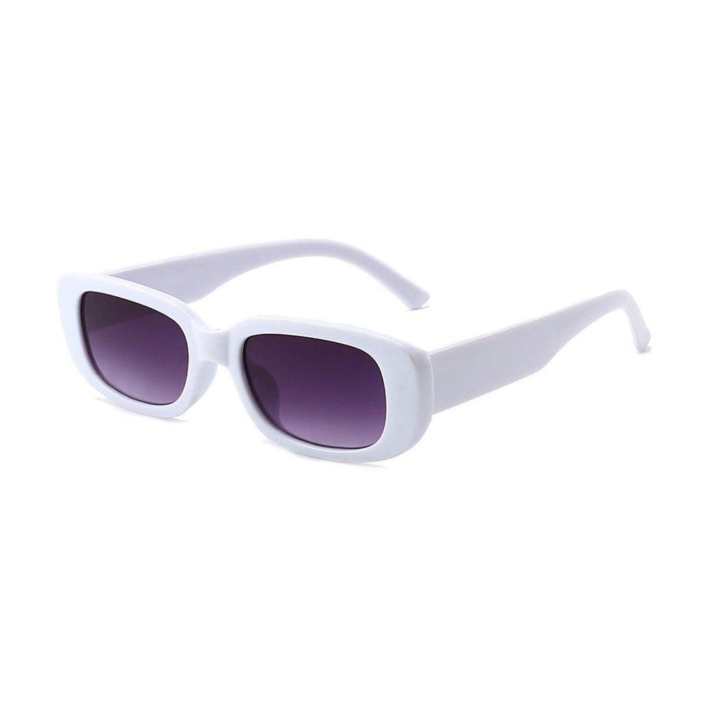 Unisex Fashion Small Frame Sunglasses Colorful Rectangle Glasses Shades Goggles - White Frame+Purple Lens