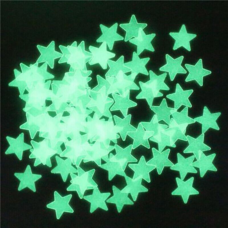 100 Pieces Glow-in-the-Dark Luminous Star Wall Stickers for Bedroom or Ceiling Decor - Pink