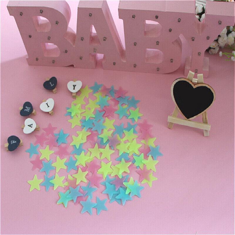 100 Pieces Glow-in-the-Dark Luminous Star Wall Stickers for Bedroom or Ceiling Decor - Yellow