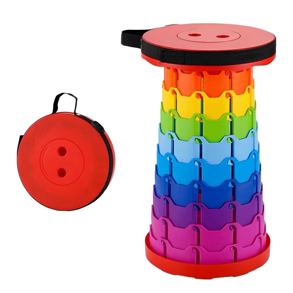 Rainbow Telescopic Folding Stool Thickened Travel Outdoor Seat for Camping - Turquoise