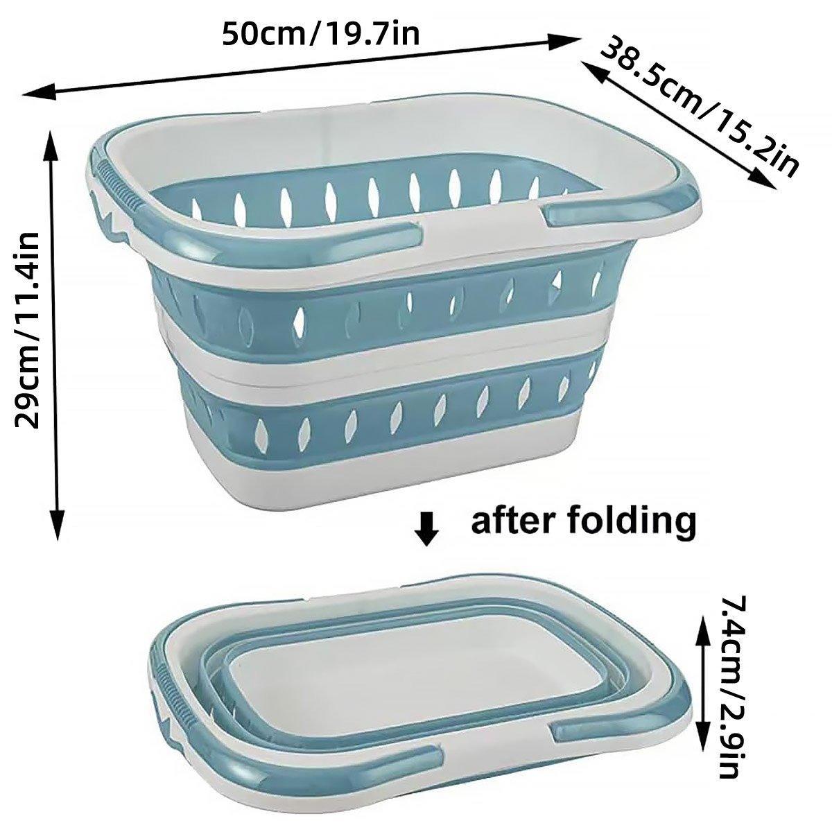 Large Folding Laundry Basket Plastic Dirty Clothes Hamper Blue Bathroom Storage - Blue