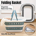 Large Folding Laundry Basket Plastic Dirty Clothes Hamper Blue Bathroom Storage - Grey