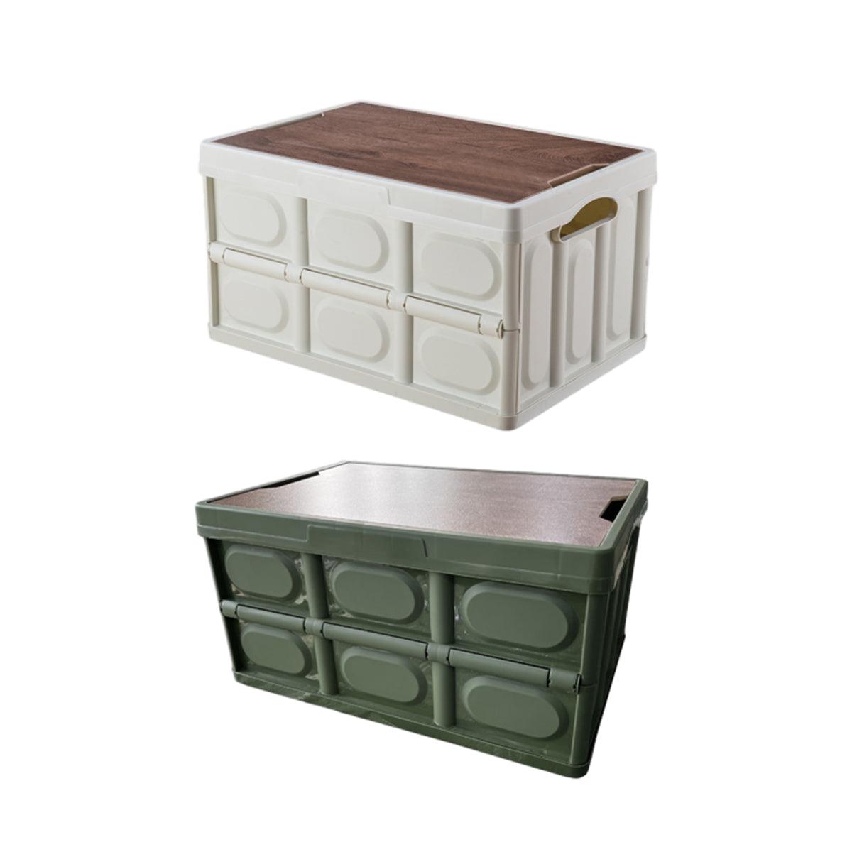Folding Camping Storage Box Outdoor Stackable Container with Lid Home Organizer - White