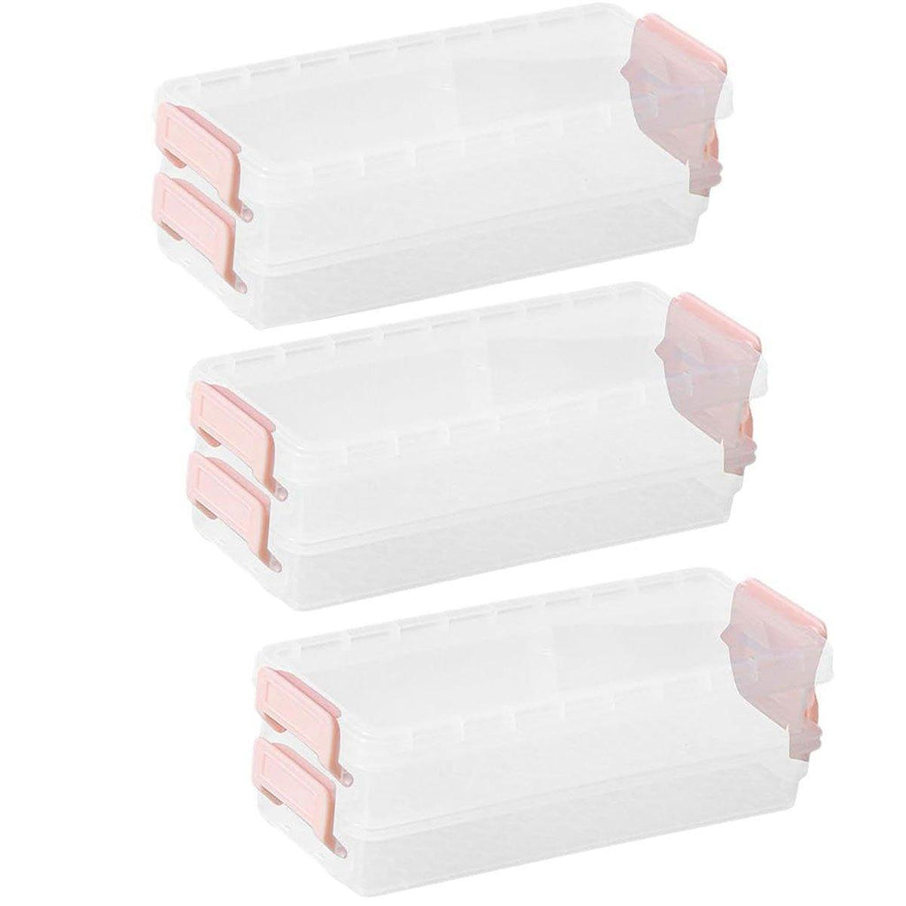 3PCS Clear Plastic Desktop Storage Box 2 Layer Holder DIY Stationery Pencil Case - Grey