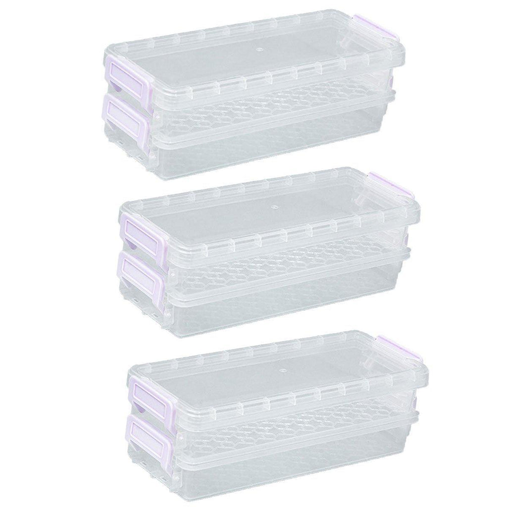 3PCS Clear Plastic Desktop Storage Box 2 Layer Holder DIY Stationery Pencil Case - Grey