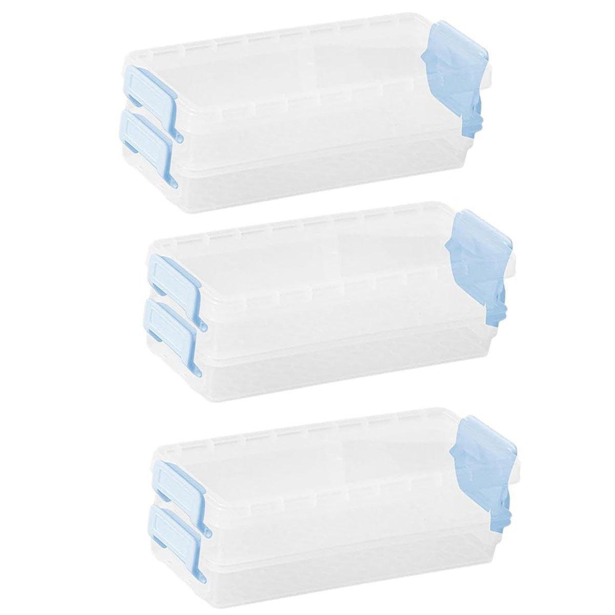 3PCS Clear Plastic Desktop Storage Box 2 Layer Holder DIY Stationery Pencil Case - Grey