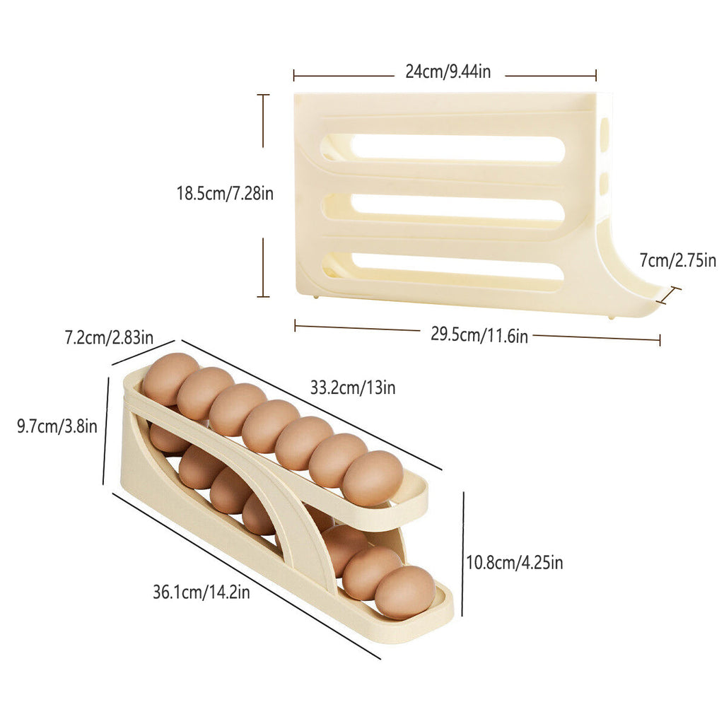 Automatic Scrolling Egg Holder 2/4-Tier Storage Box Container for Refrigerator - Cream (4-Tier)