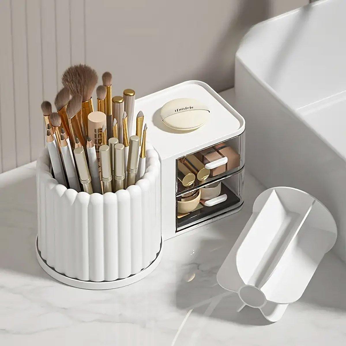 Rotating Cosmetic Pen Holder Dustproof Waterproof Storage Box Sanitary Organizer - Pink