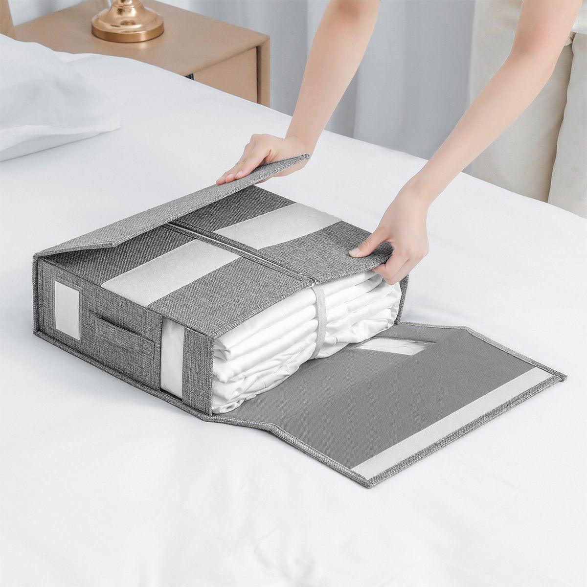 Fabric Storage Box Set Bedding Organizer Closet Blanket Quilt Storage Containers - White