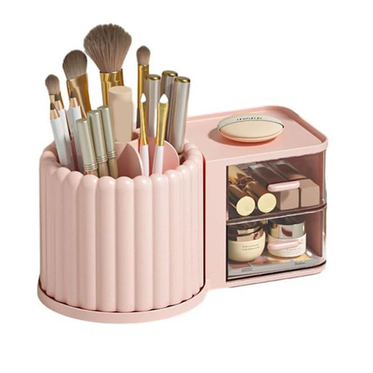 Rotating Cosmetic Pen Holder Dustproof Waterproof Storage Box Sanitary Organizer - White
