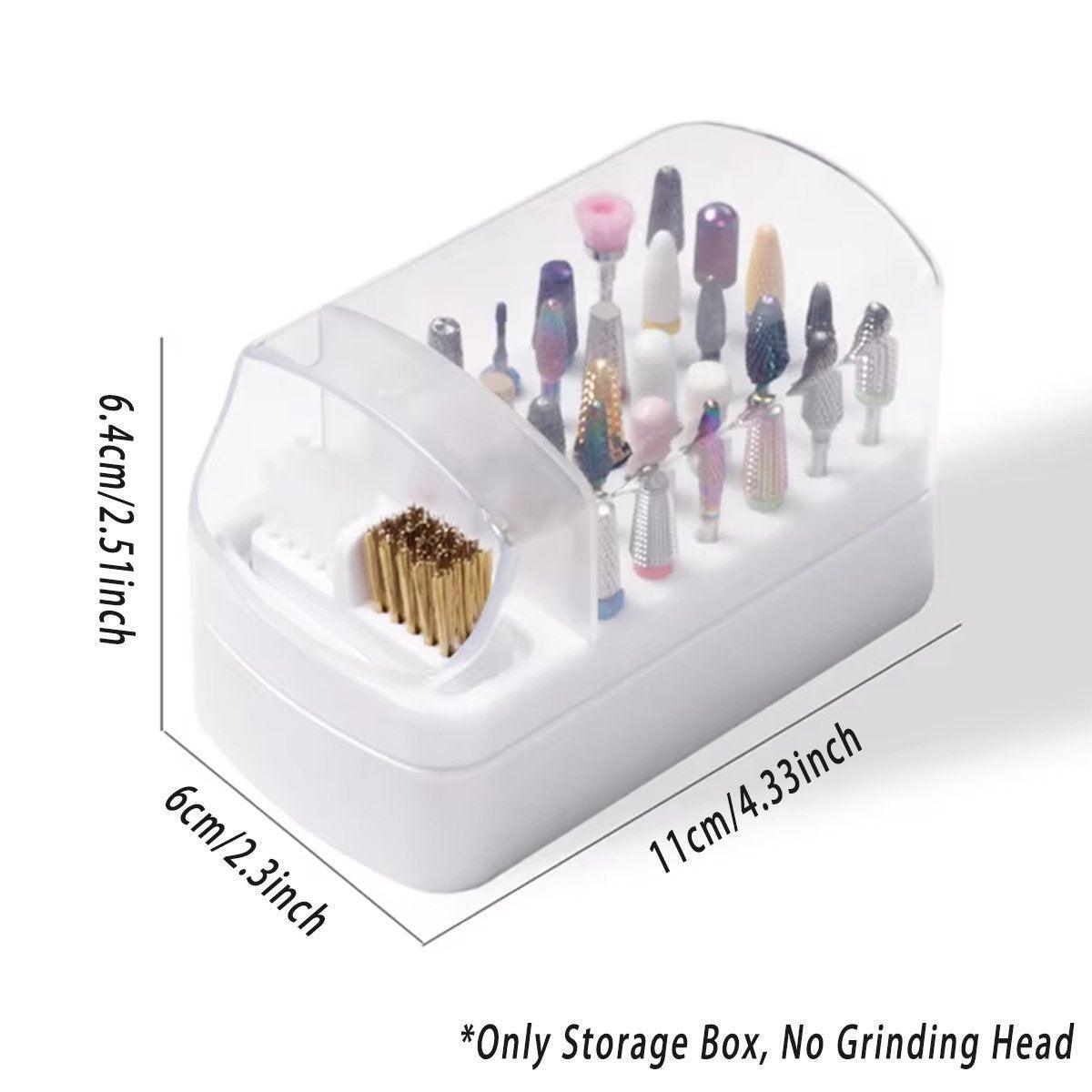 Nail Drill Bit Holder 30 Hole Dustproof Organizer Display Storage Box Nail Tool - White