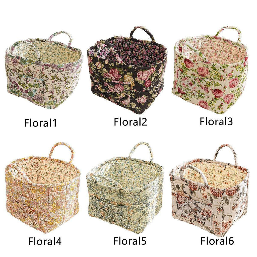 Portable Fabric Storage Basket Korean Pastoral Style Organizer for Home Sundries - Floral6