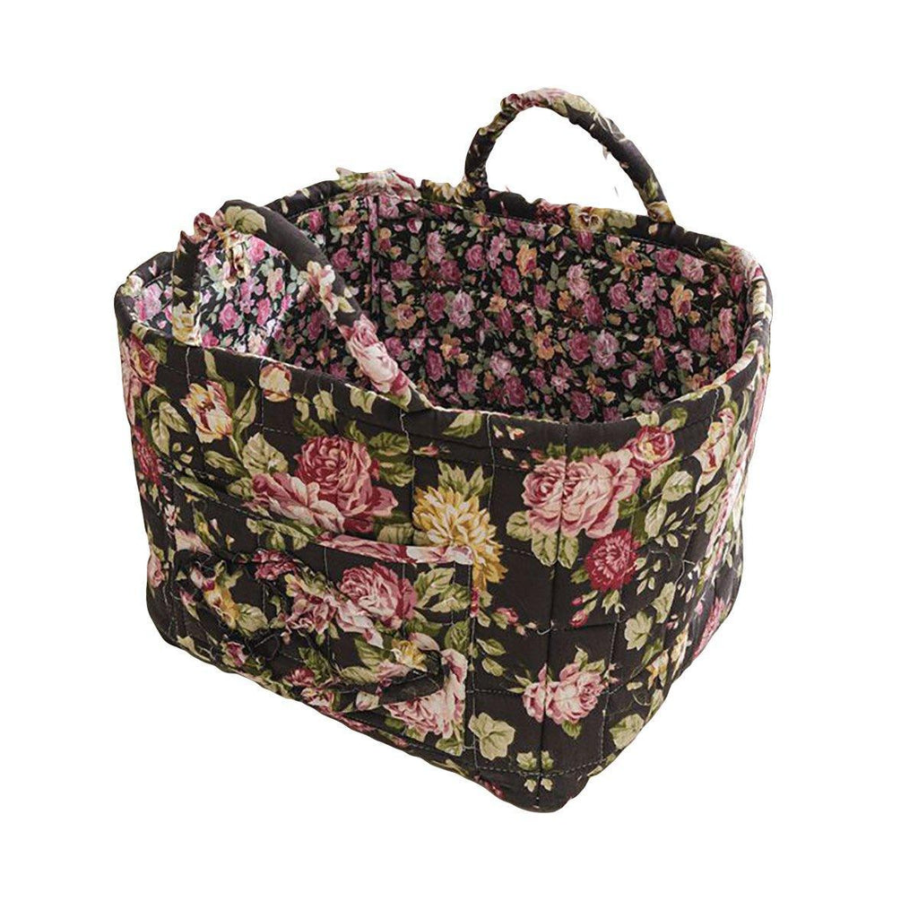 Portable Fabric Storage Basket Korean Pastoral Style Organizer for Home Sundries - Floral6