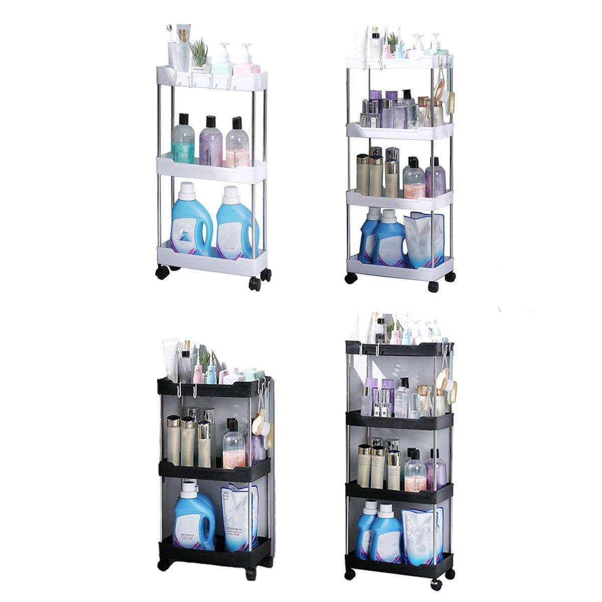 Multi Layer Rolling Storage Cart Kitchen Bathroom Organizer Shelf with Wheels - 3-Black