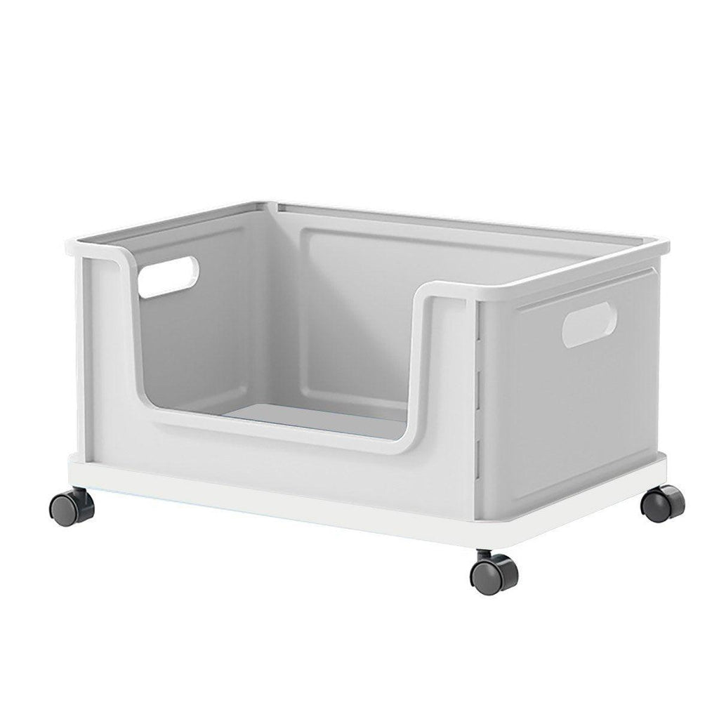 Under Desk Book Storage Box with Wheels Movable Classroom Student Organiser Rack - White