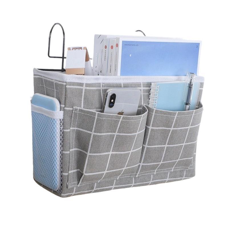 Hanging Bedside Storage Caddy with Pockets for Bunk Bed Dorm Couch Organizing - Black Grid