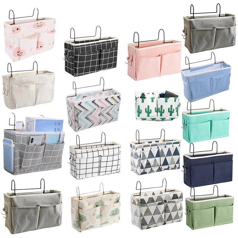 Hanging Bedside Storage Caddy with Pockets for Bunk Bed Dorm Couch Organizing - Blue Clouds