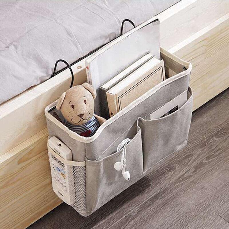 Hanging Bedside Storage Caddy with Pockets for Bunk Bed Dorm Couch Organizing - Grey