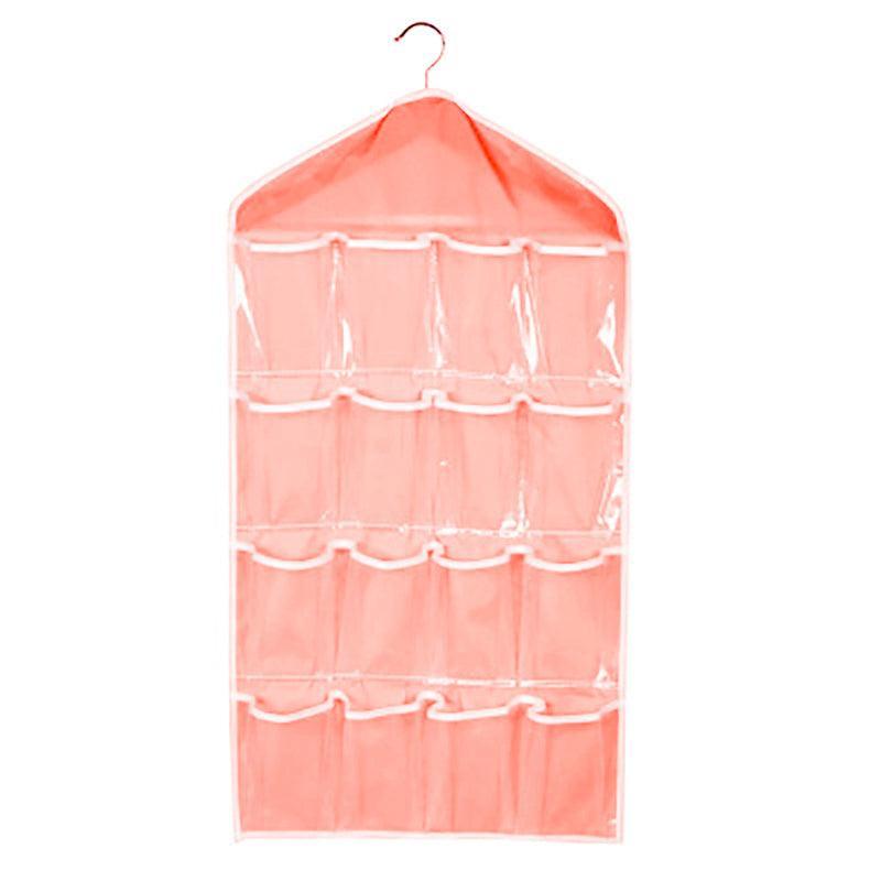 16 Pockets Hanging Wardrobe Storage Organizer Bag for Socks and Underwear - Rose Red