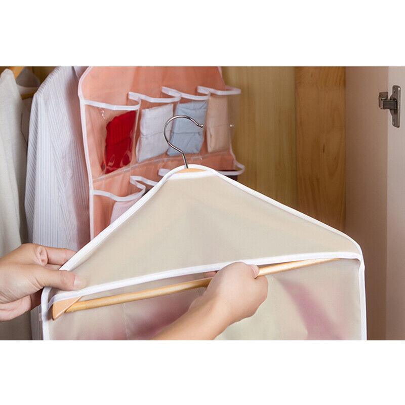 16 Pockets Hanging Wardrobe Storage Organizer Bag for Socks and Underwear - Green