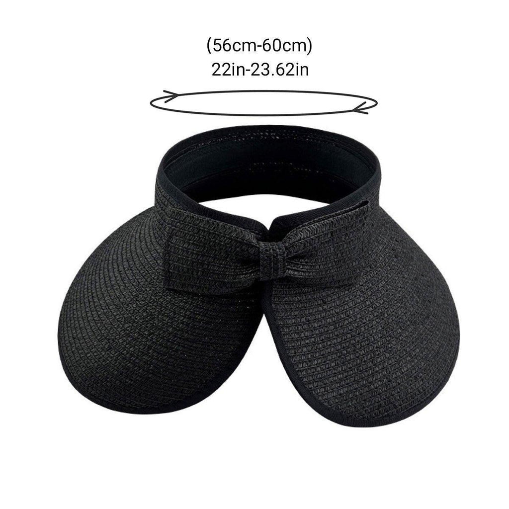 Women Roll Up Sun Visor Wide Brim Straw Hat Summer Foldable UV Protection Cap - Dark Brown