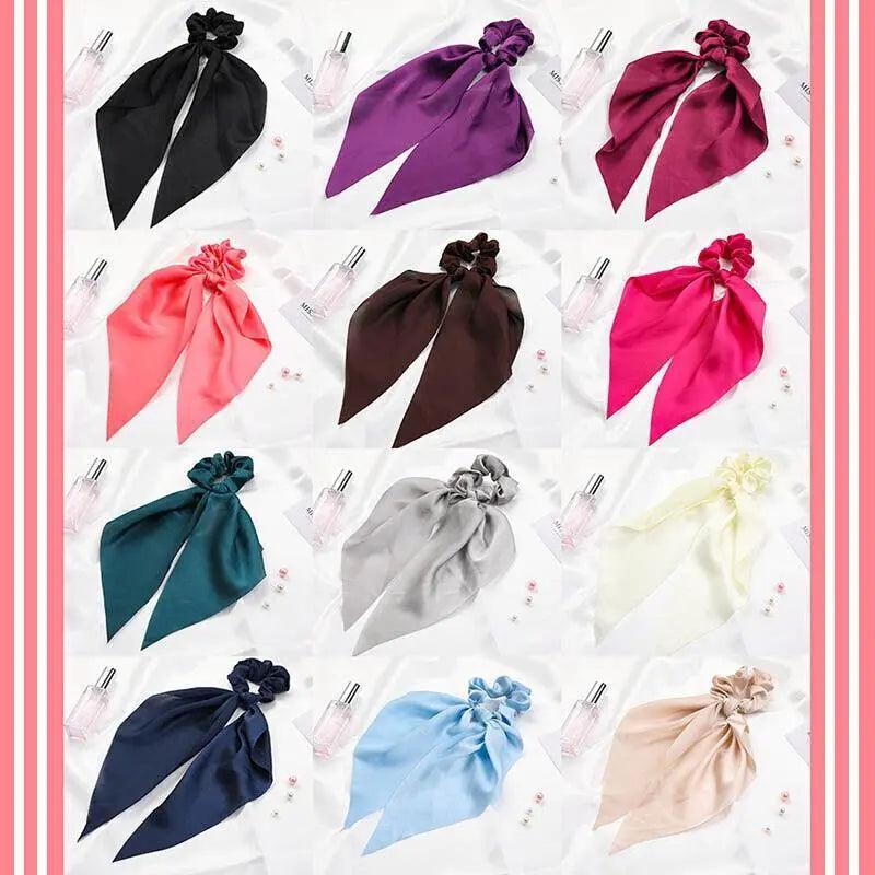 Chiffon Ponytail Scarf Bow Elastic Hair Rope Tie Scrunchies Ribbon Hair Bands - Grey