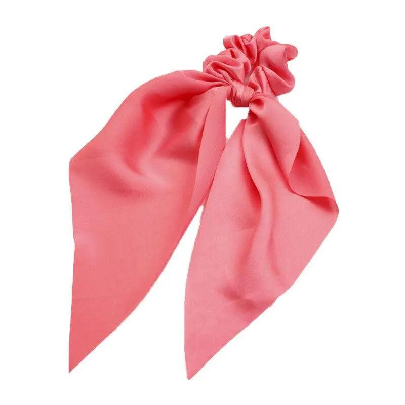 Chiffon Ponytail Scarf Bow Elastic Hair Rope Tie Scrunchies Ribbon Hair Bands - Rose Red