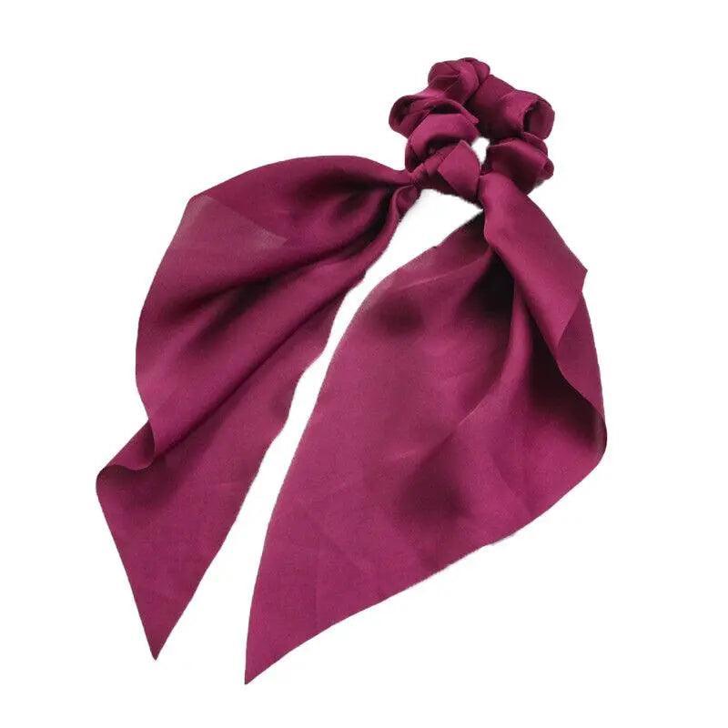 Chiffon Ponytail Scarf Bow Elastic Hair Rope Tie Scrunchies Ribbon Hair Bands - Black