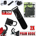 2PCS Stroller Hooks Clip-On Bag Holders for Pram Pushchair or Trolley Handle
