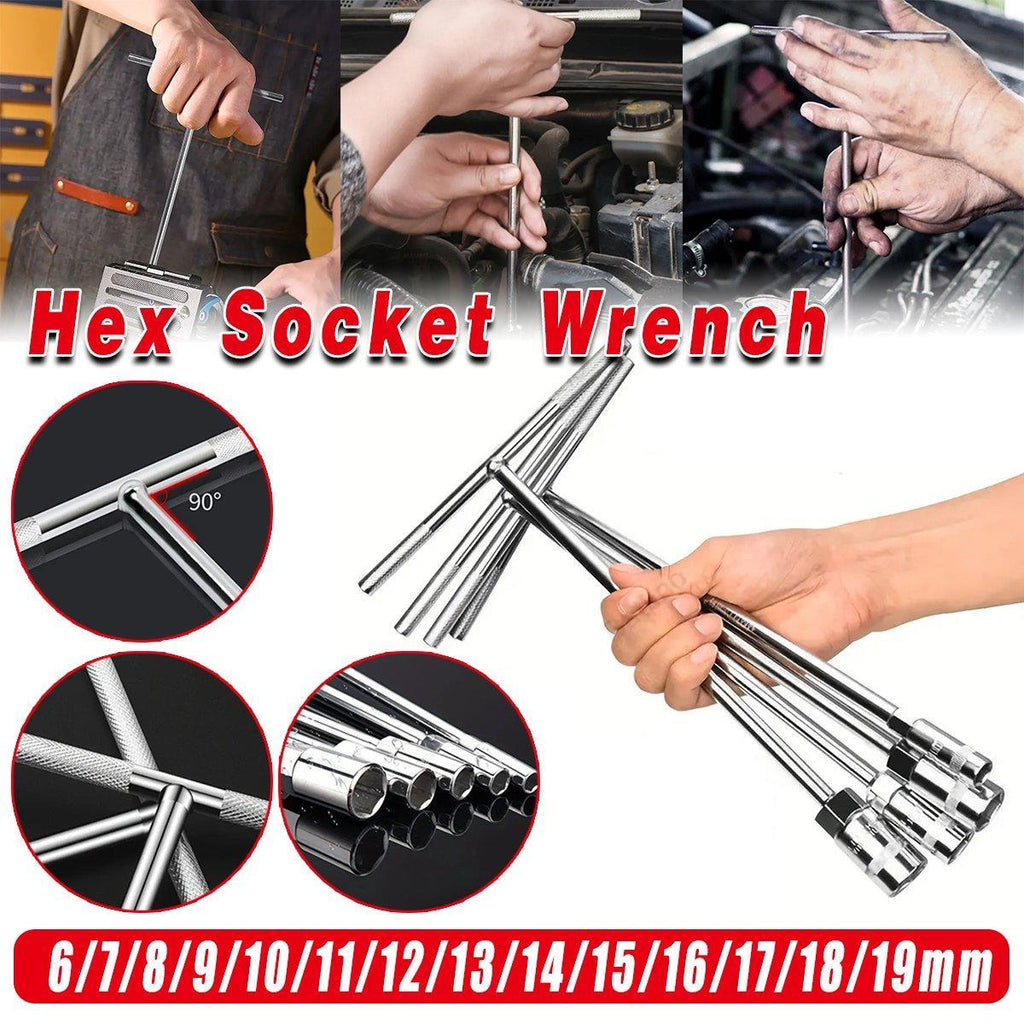 6-19mm Steel T Shaped Hex Wrench Hand Tool Spanner Socket Adapter Repair - 6mm