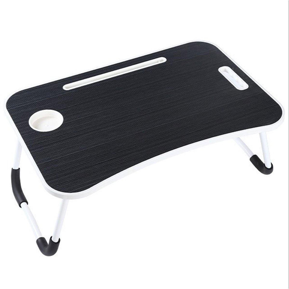 Laptop Bed Table Foldable Lap Standing Desk with Cup Slot for Indoor Picnic Tray - White