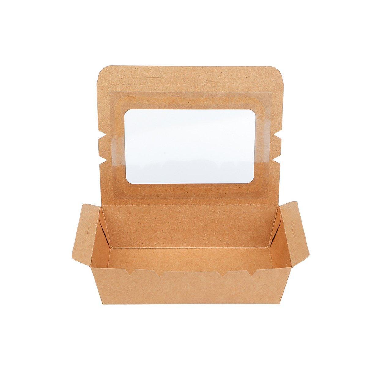 50pcs Kraft Paper Take Out Box Salad Fried Chicken Lunch Box Open Window - 1600ml