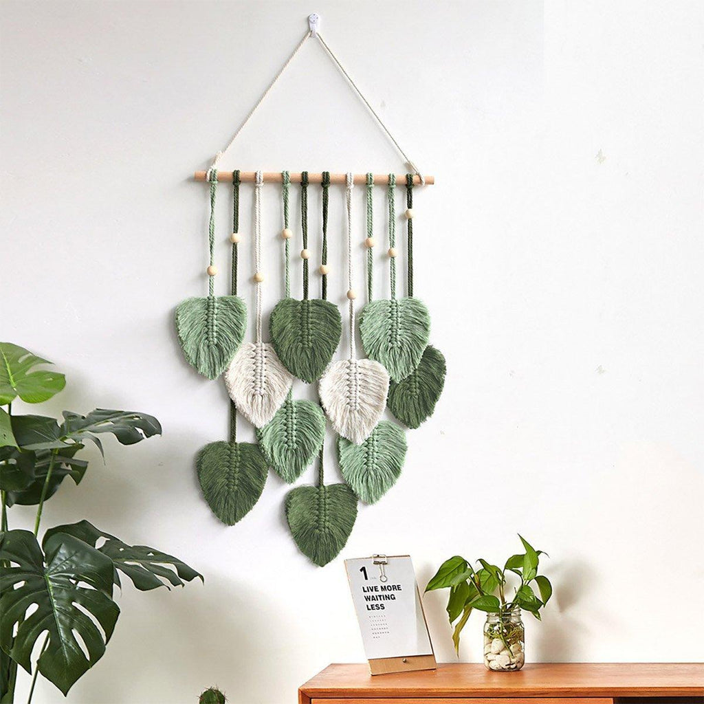 Handmade Braided Cotton Rope Leaves Wall Hanging Home Decoration Ornament - Khaki