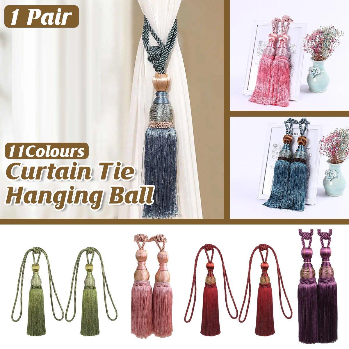1pair Curtain Tiebacks Hanging Balls Tassel Rope Decorative Curtain Holders - Purple