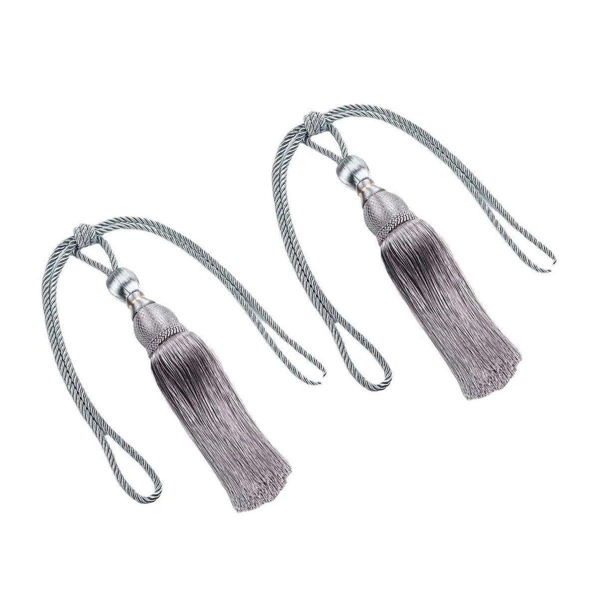 1pair Curtain Tiebacks Hanging Balls Tassel Rope Decorative Curtain Holders - Mauve Pink